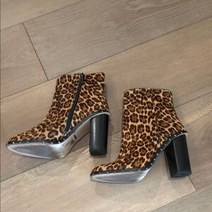 Pony Hair Leopard Print Ankle Boots